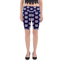 Cute Cat Face Blue Yoga Cropped Leggings by trulycreative