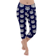 Cute Cat Face Blue Lightweight Velour Capri Yoga Leggings by trulycreative