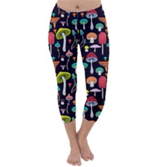 Cute Mushroom Purple Capri Winter Leggings 