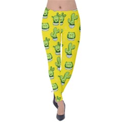 Kawaii Cactus Yellow Velvet Leggings by trulycreative