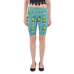 Kawaii Cactus Blue Yoga Cropped Leggings by trulycreative