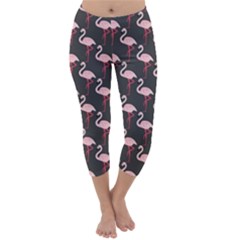 Cute Flamingo Gray Capri Winter Leggings  by trulycreative