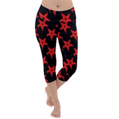 Bloody Pentagram Lightweight Velour Capri Yoga Leggings by trulycreative