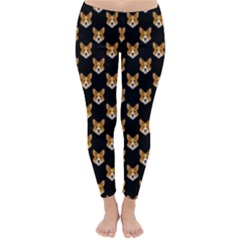 Cute Welsh Corgi Pembroke Dog Face Black Classic Winter Leggings