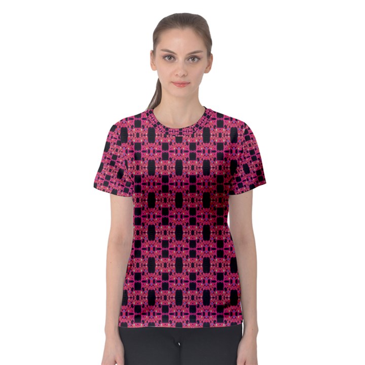 Red Black Abstract Pattern Women s Sport Mesh Tee