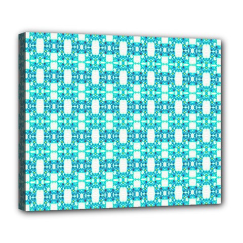 Teal White  Abstract Pattern Deluxe Canvas 24  X 20  (stretched) by BrightVibesDesign