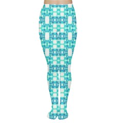 Teal White  Abstract Pattern Tights by BrightVibesDesign