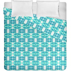 Teal White  Abstract Pattern Duvet Cover Double Side (king Size) by BrightVibesDesign