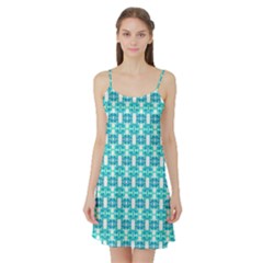 Teal White  Abstract Pattern Satin Night Slip by BrightVibesDesign