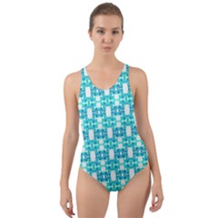 Teal White  Abstract Pattern Cut-out Back One Piece Swimsuit by BrightVibesDesign