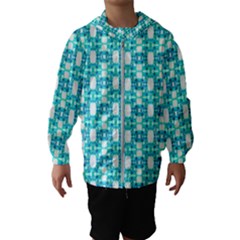 Teal White  Abstract Pattern Kids  Hooded Windbreaker by BrightVibesDesign