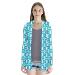 Teal White  Abstract Pattern Drape Collar Cardigan by BrightVibesDesign