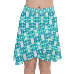 Teal White  Abstract Pattern Chiffon Wrap Front Skirt by BrightVibesDesign