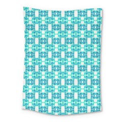 Teal White  Abstract Pattern Medium Tapestry by BrightVibesDesign