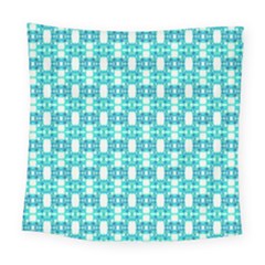 Teal White  Abstract Pattern Square Tapestry (large) by BrightVibesDesign