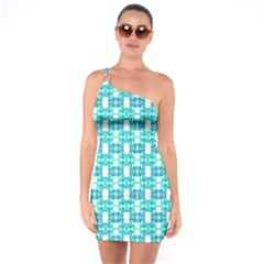 Teal White  Abstract Pattern One Soulder Bodycon Dress by BrightVibesDesign