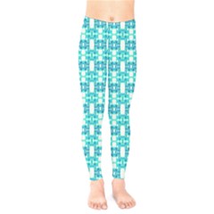 Teal White  Abstract Pattern Kids  Leggings by BrightVibesDesign