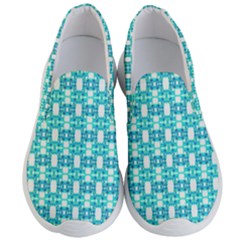 Teal White  Abstract Pattern Men s Lightweight Slip Ons by BrightVibesDesign