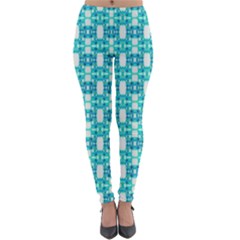 Teal White  Abstract Pattern Lightweight Velour Leggings by BrightVibesDesign