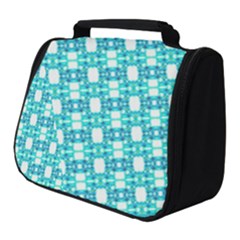 Teal White  Abstract Pattern Full Print Travel Pouch (small) by BrightVibesDesign