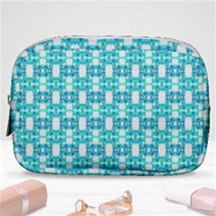 Teal White  Abstract Pattern Make Up Pouch (small) by BrightVibesDesign