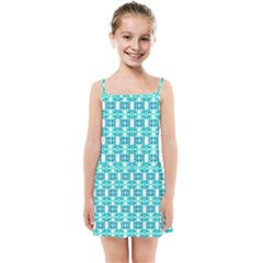 Teal White  Abstract Pattern Kids  Summer Sun Dress by BrightVibesDesign