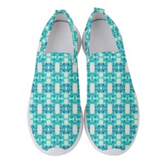 Teal White  Abstract Pattern Women s Slip On Sneakers by BrightVibesDesign