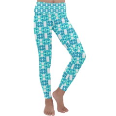 Teal White  Abstract Pattern Kids  Lightweight Velour Classic Yoga Leggings by BrightVibesDesign