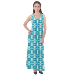 Teal White  Abstract Pattern Sleeveless Velour Maxi Dress by BrightVibesDesign