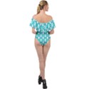 Teal White  Abstract Pattern Off Shoulder Velour Bodysuit  View2