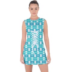 Teal White  Abstract Pattern Lace Up Front Bodycon Dress