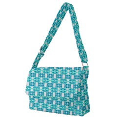 Teal White  Abstract Pattern Full Print Messenger Bag (l)