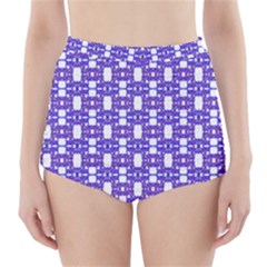 Purple  White  Abstract Pattern High-waisted Bikini Bottoms by BrightVibesDesign