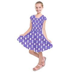 Purple  White  Abstract Pattern Kids  Short Sleeve Dress by BrightVibesDesign