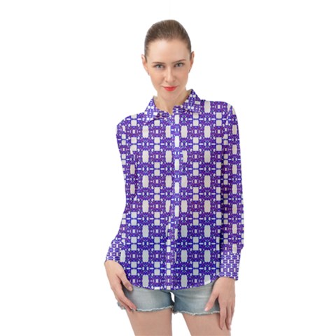 Purple  White  Abstract Pattern Long Sleeve Chiffon Shirt by BrightVibesDesign