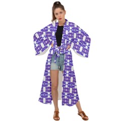 Purple  White  Abstract Pattern Maxi Kimono