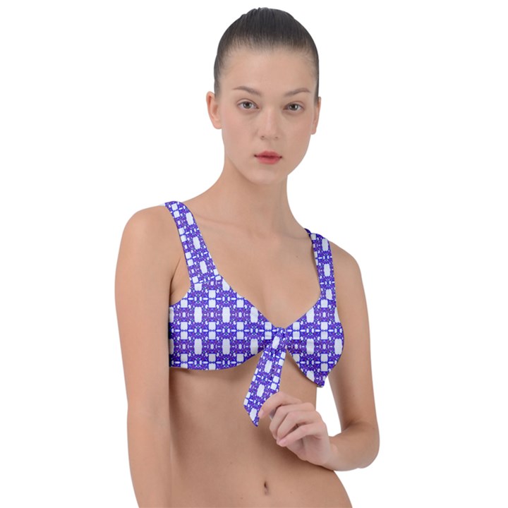 Purple  White  Abstract Pattern Front Tie Bikini Top