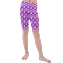 Pink  White  Abstract Pattern Kids  Mid Length Swim Shorts by BrightVibesDesign