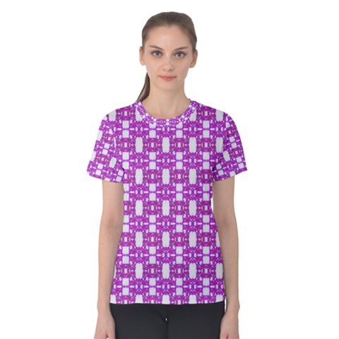 Pink  White  Abstract Pattern Women s Cotton Tee by BrightVibesDesign