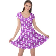 Pink  White  Abstract Pattern Cap Sleeve Dress by BrightVibesDesign