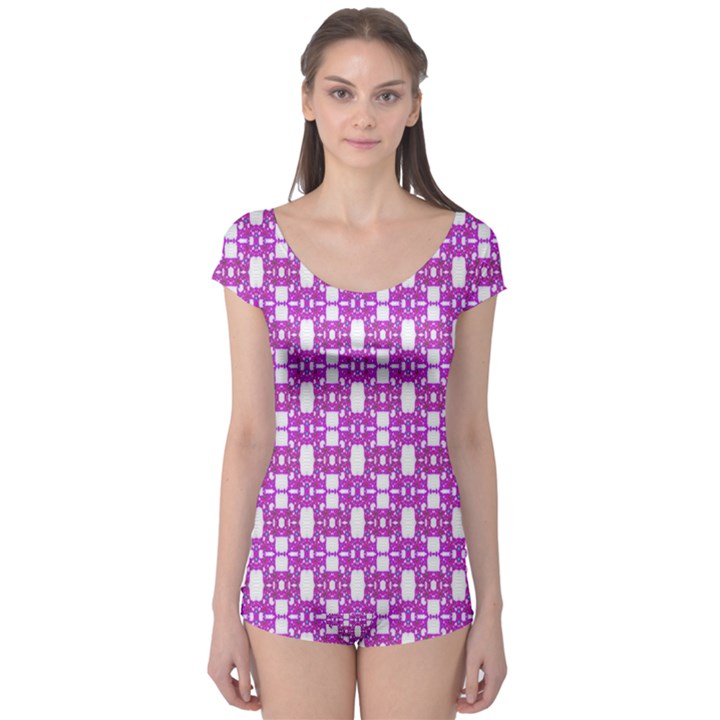 Pink  White  Abstract Pattern Boyleg Leotard 