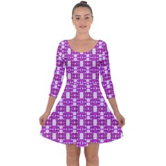 Pink  White  Abstract Pattern Quarter Sleeve Skater Dress by BrightVibesDesign