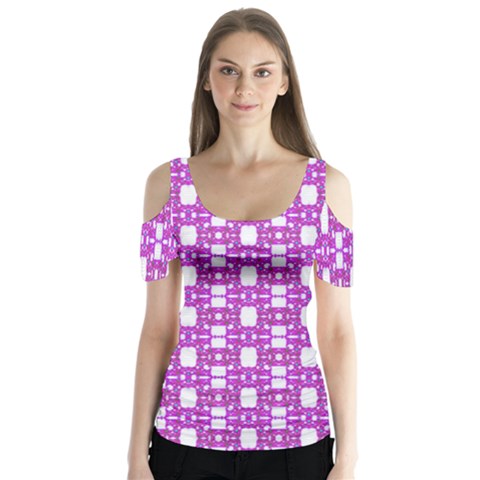 Pink  White  Abstract Pattern Butterfly Sleeve Cutout Tee  by BrightVibesDesign