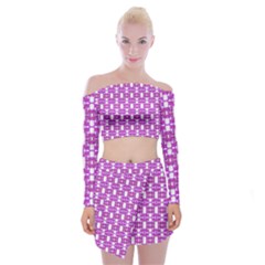 Pink  White  Abstract Pattern Off Shoulder Top With Mini Skirt Set by BrightVibesDesign