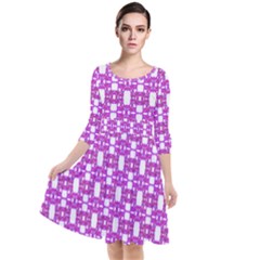 Pink  White  Abstract Pattern Quarter Sleeve Waist Band Dress by BrightVibesDesign