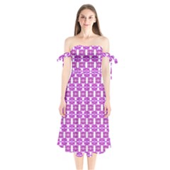 Pink  White  Abstract Pattern Shoulder Tie Bardot Midi Dress by BrightVibesDesign