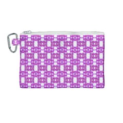 Pink  White  Abstract Pattern Canvas Cosmetic Bag (medium) by BrightVibesDesign