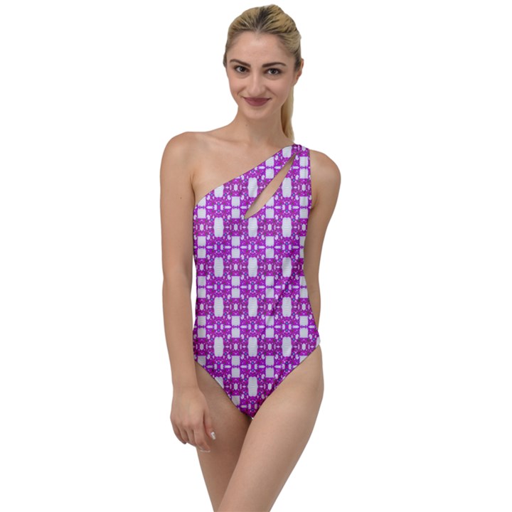 Pink  White  Abstract Pattern To One Side Swimsuit