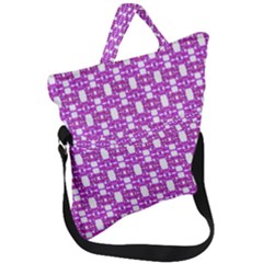 Pink  White  Abstract Pattern Fold Over Handle Tote Bag by BrightVibesDesign