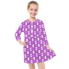 Pink  White  Abstract Pattern Kids  Quarter Sleeve Shirt Dress by BrightVibesDesign